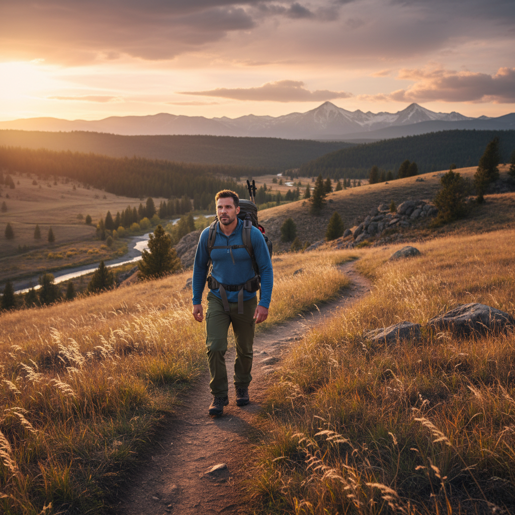Pria berjalan di alam terbuka